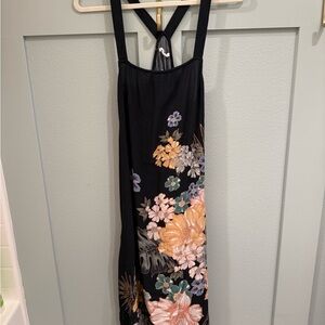 O’Neill Black Floral Maxi Dress with Peach & Teal Flowers